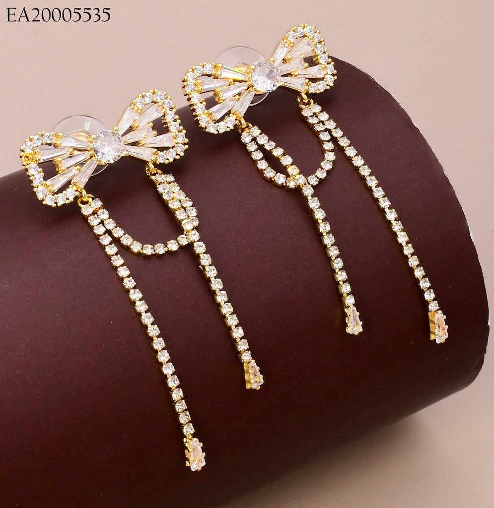 ARETES DORADOS LAZO ZIRC. CAD. COLG. EE4833-6 18K (IN11)