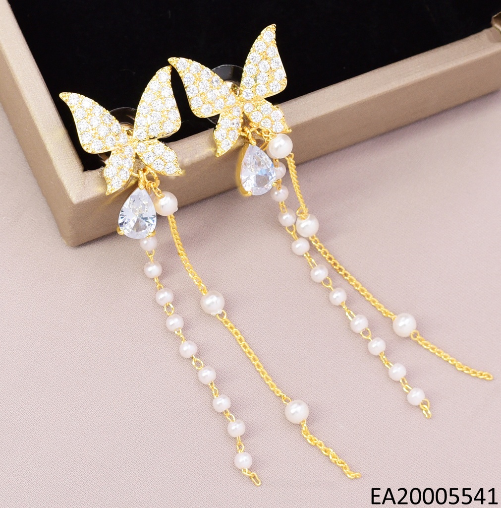 ARETES DOR MARIPOSA ZIRC. PERLA COLG. EE4839-6 18K (IN11)