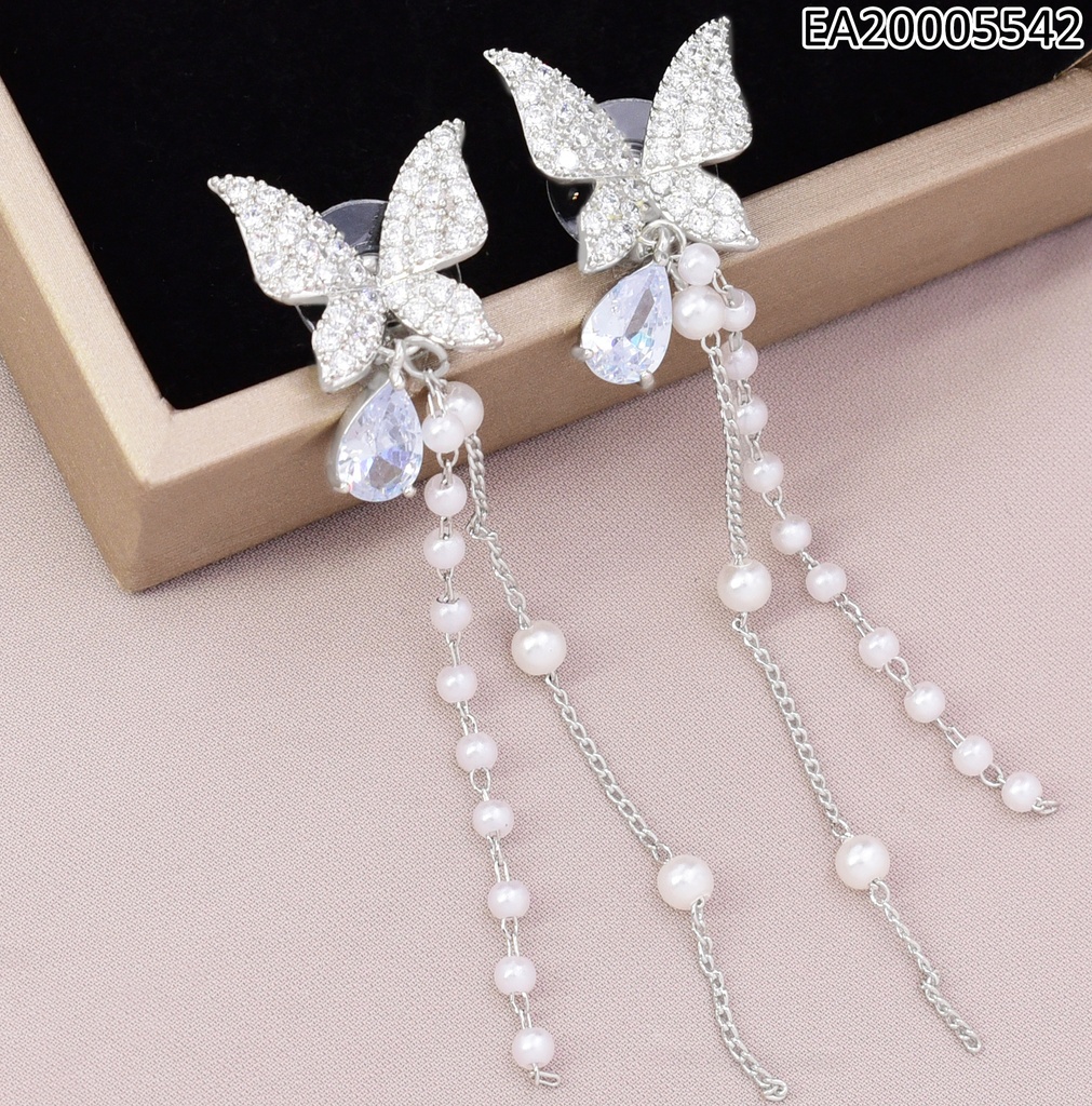 ARETES PLAT MARIPOSA ZIRC. PERLA COLG. EE4840-6 (IN11)