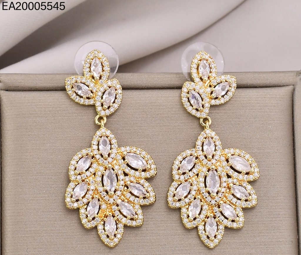 ARETES DORADOS HOJAS ZIRC. COLG. EE4843-6 18K (IN11)