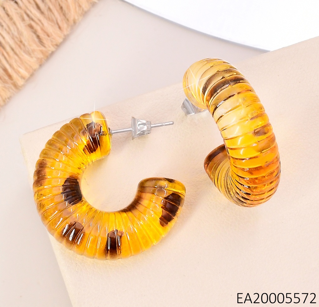 ARETES "C" AMBAR LINEAS HORIZ.PUNTOS CAFE  EA1297-414 (IN11)