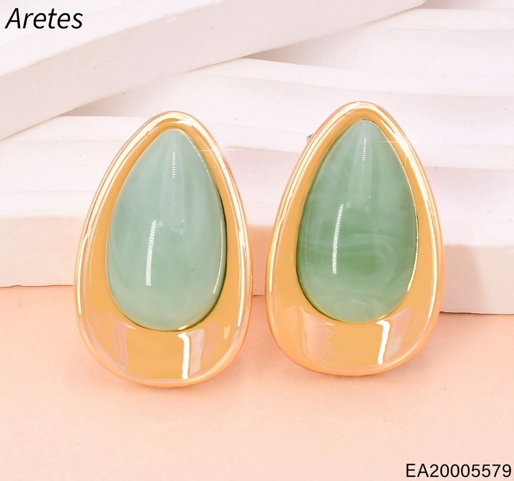ARETES DOR GOTA PIEDRA VERDE MENTA EE5104-412 (IN11)