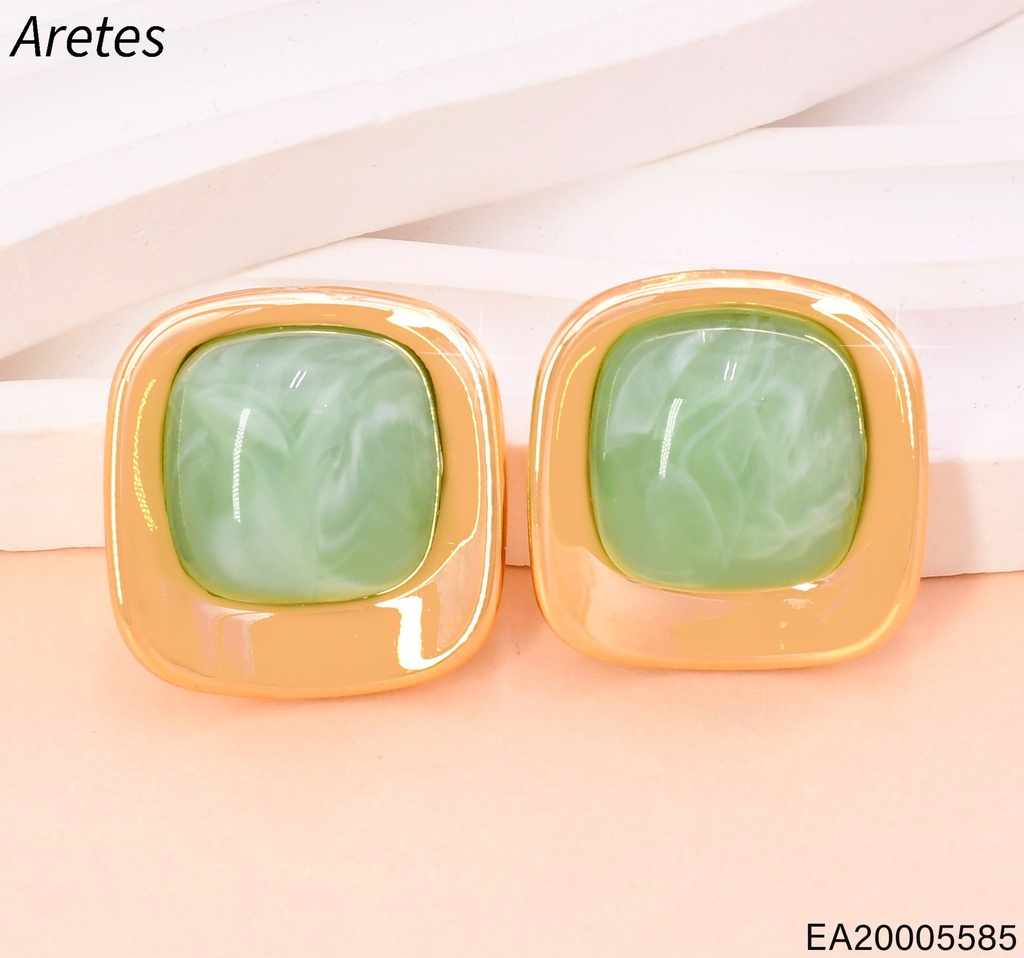 ARETES DOR CUADRO PIEDRA VERDE MENTA EE5110-412 (IN11)