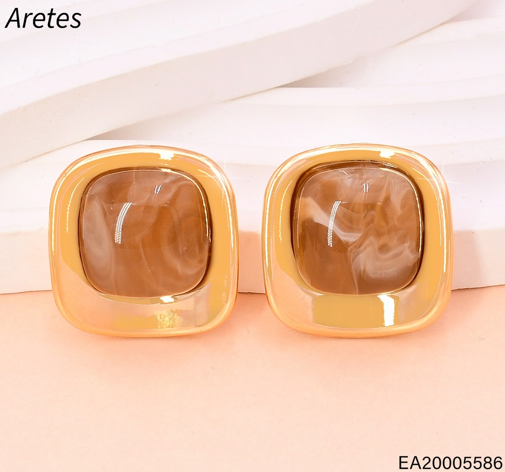 ARETES DOR CUADRO PIEDRA CAFE EE5111-412 (IN11)