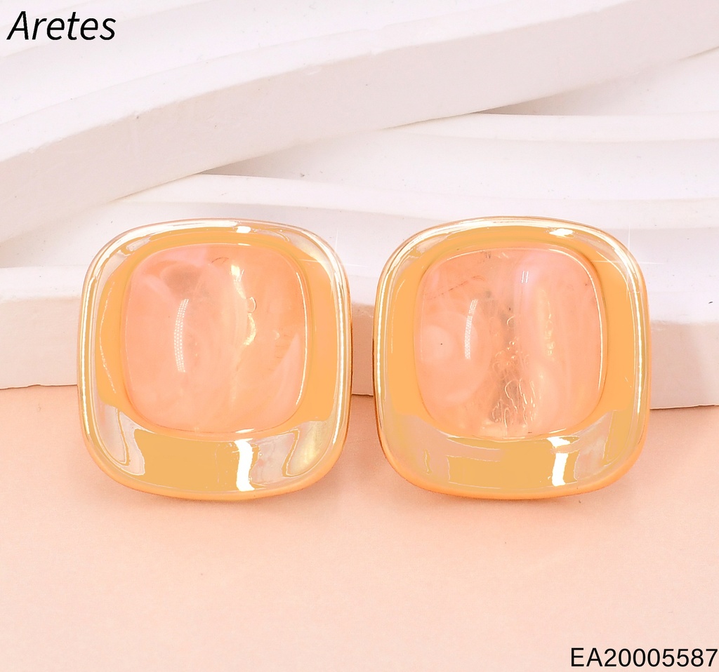 ARETES DOR CUADRO PIEDRA SALMON EE5112-412 (IN11)