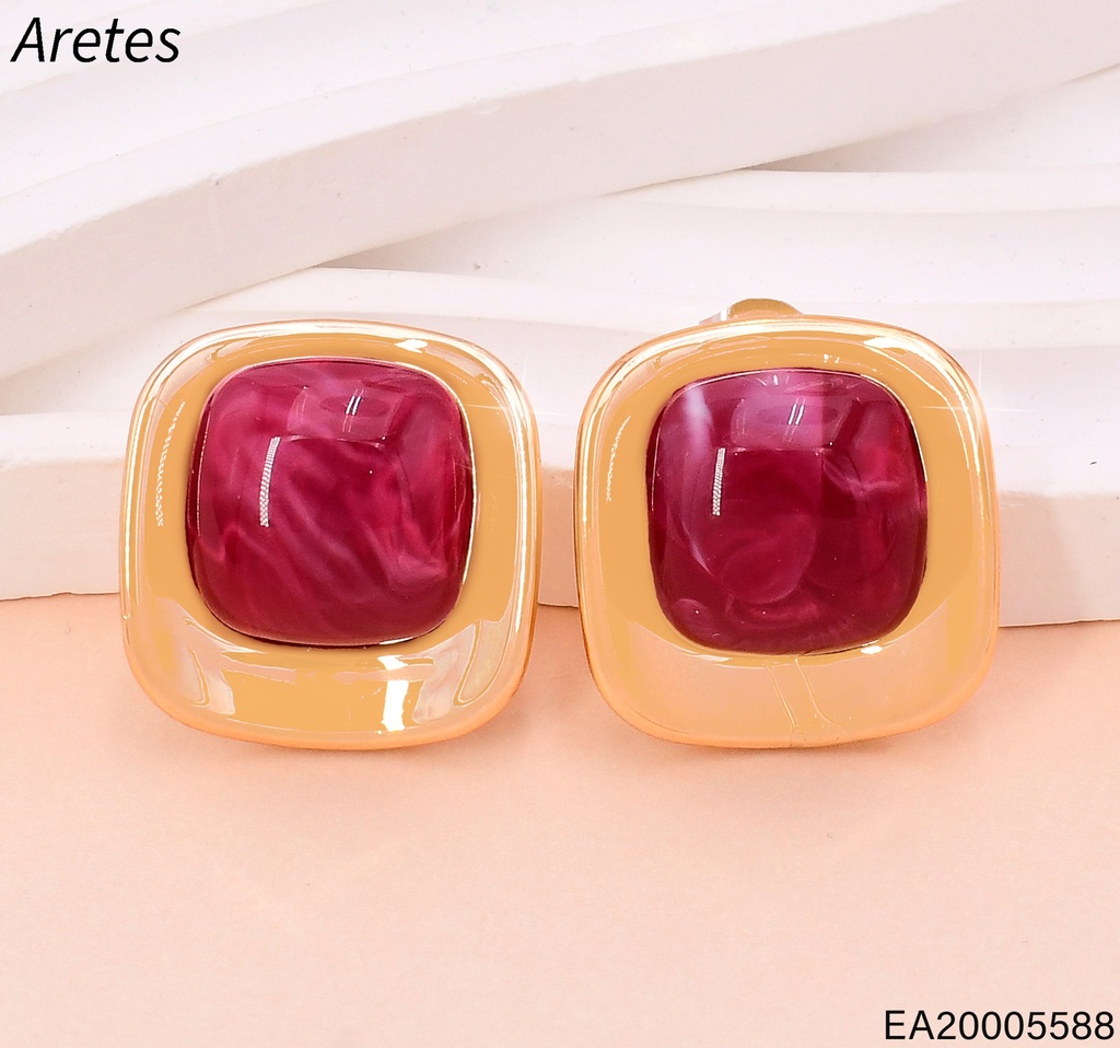 ARETES DOR CUADRO PIEDRA ROJA EE5113-412 (IN11)