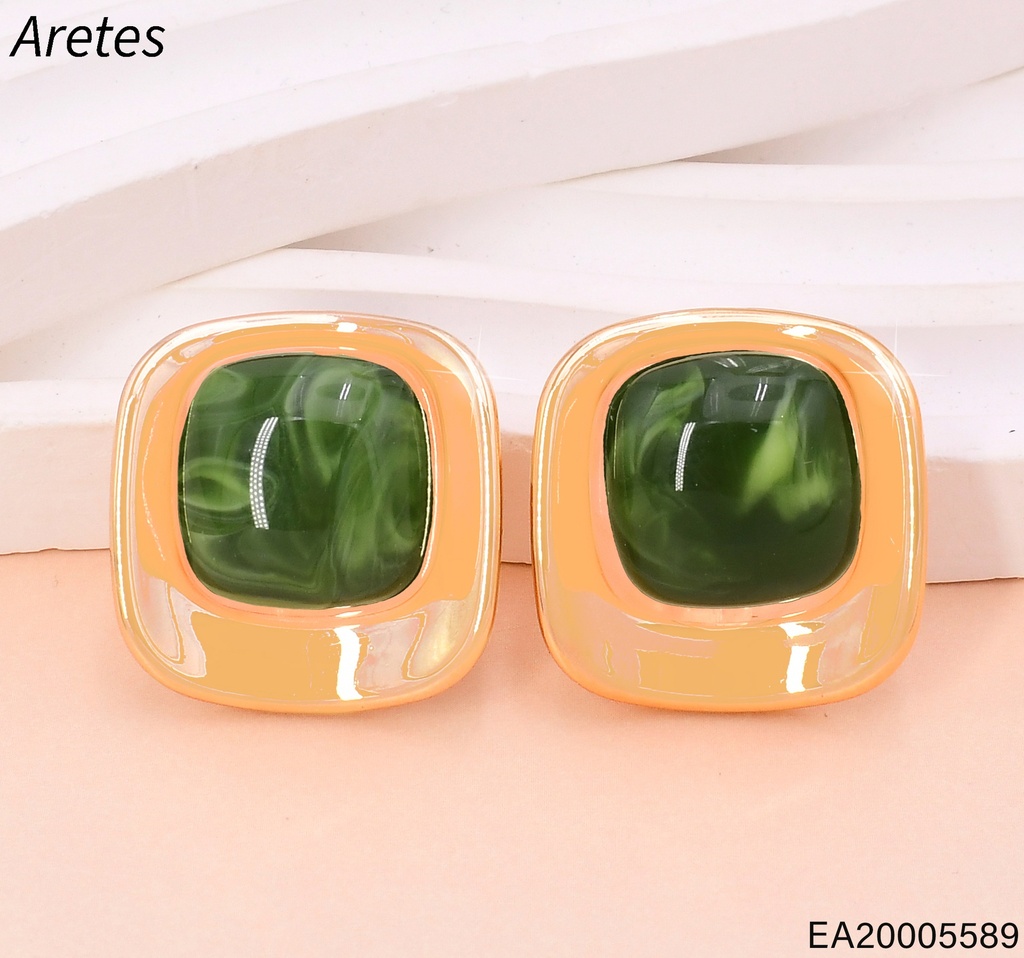ARETES DOR CUADRO PIEDRA VERDE EE5114-412 (IN11)