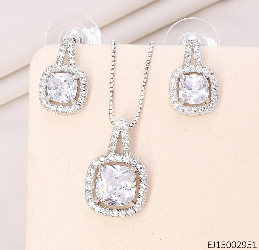 SET PLAT ZIRC.CUADRADA CRISTAL SE1362-6 (IN11)