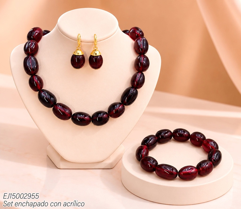 SET OVALO ROJO VINO C/PULSERA SE1444-415 (IN11)