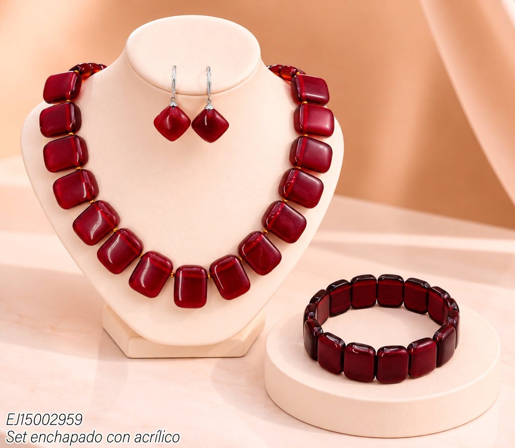 SET OVALOS & RECT. ROJO VINO C/PULSERA SE1448-415 (IN11)