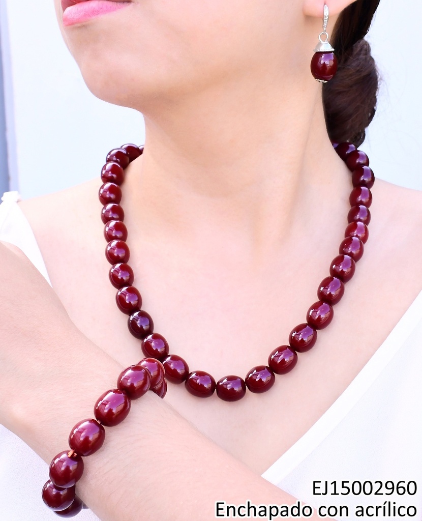 SET OVALOS ROJO VINO C/PULSERA SE1449-415 (IN11)