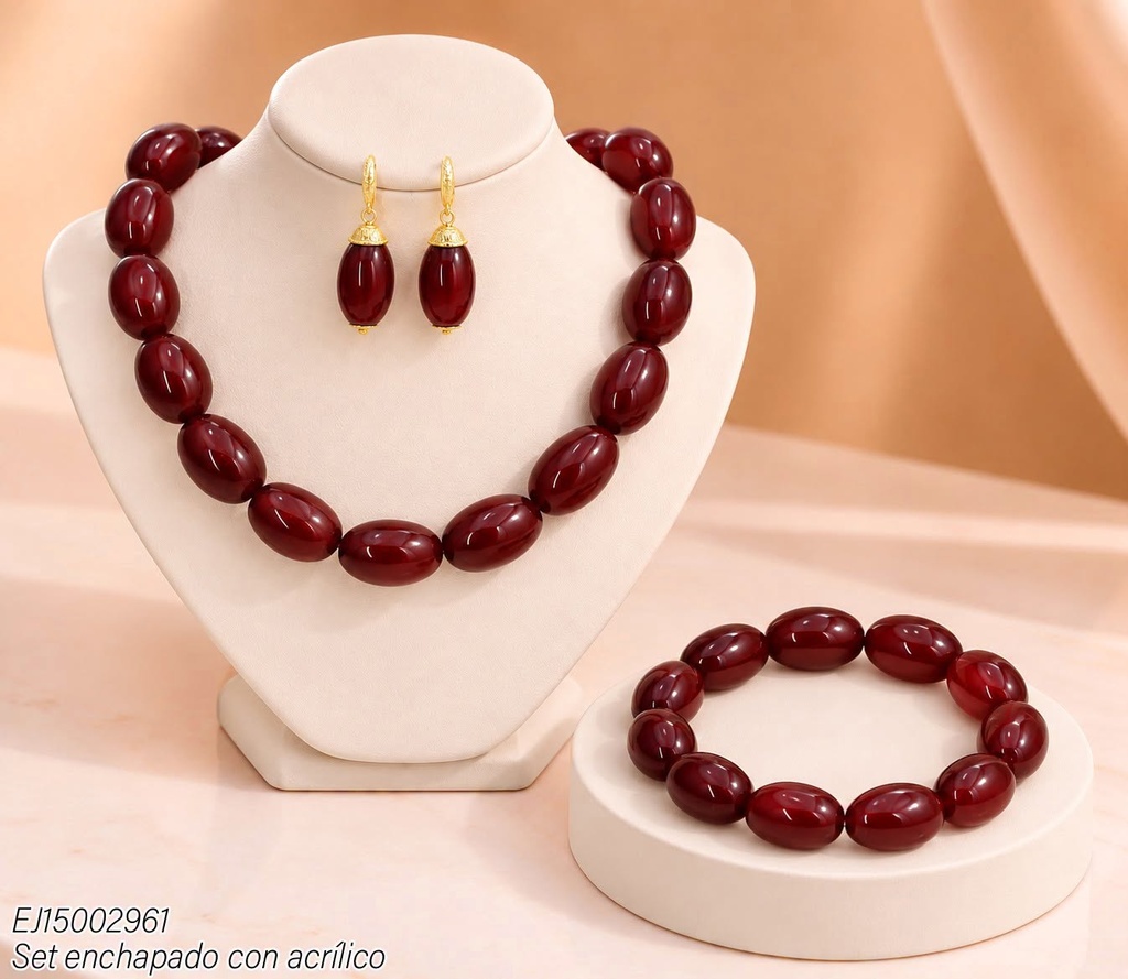 SET OVALOS ROJO VINO C/PULSERA SE1450-415 (IN11)