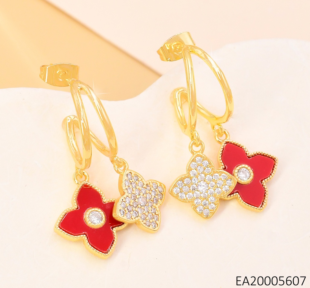ARETES DOBLE "CC" VAN CLEEF ZIRC/ROJO EE4077-9