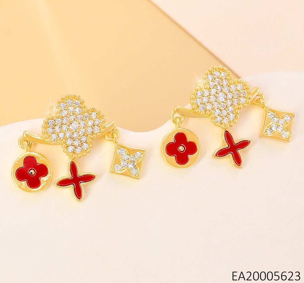 ARETES VAN CLEEF ZIRC-BARRA HORIZ.C/3 DIJES ROJOS EE4154-9