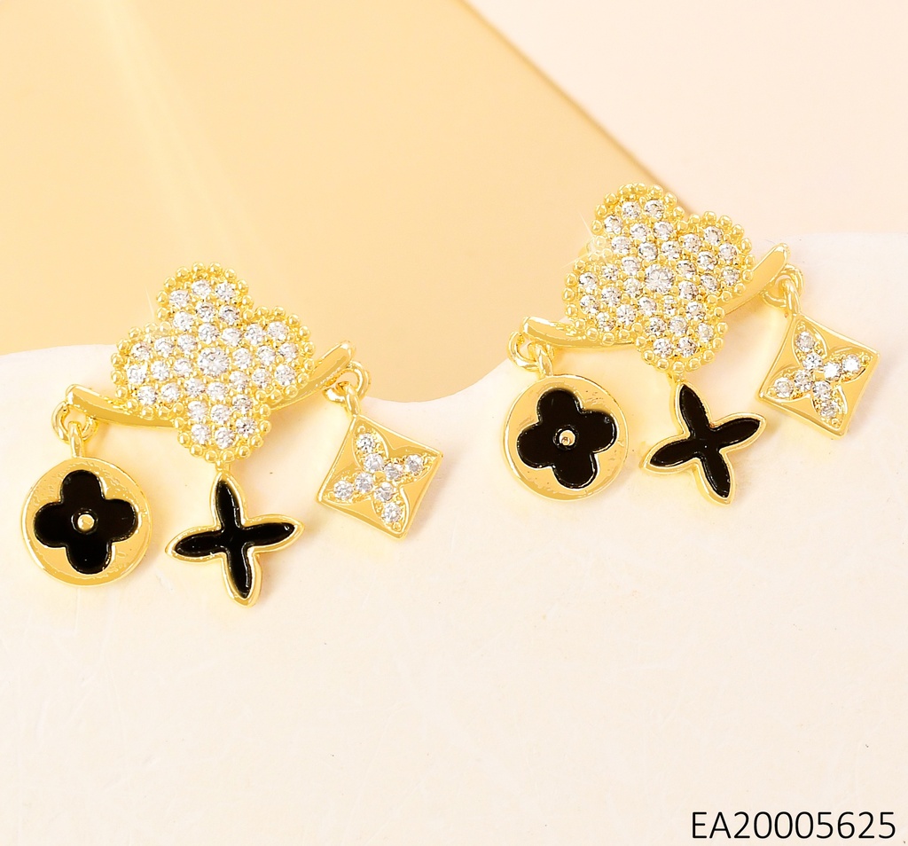 ARETES VAN CLEEF ZIRC-BARRA HORIZ.C/3 DIJES NEGROS EE4156-9