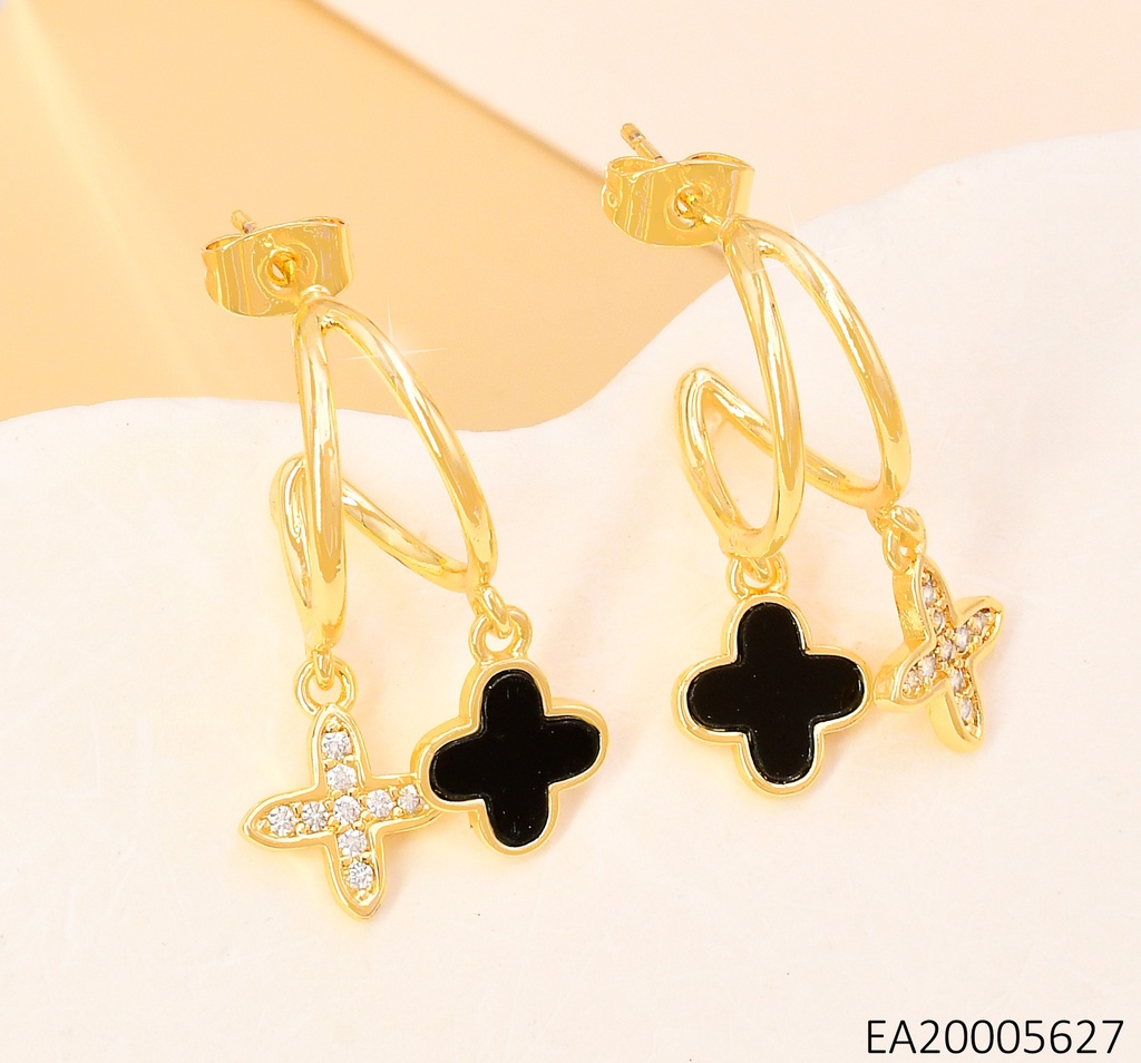 ARETES DOBLE "CC"VAN CLEEF COLGANTE NEGRO C/PERLA EE4083-9