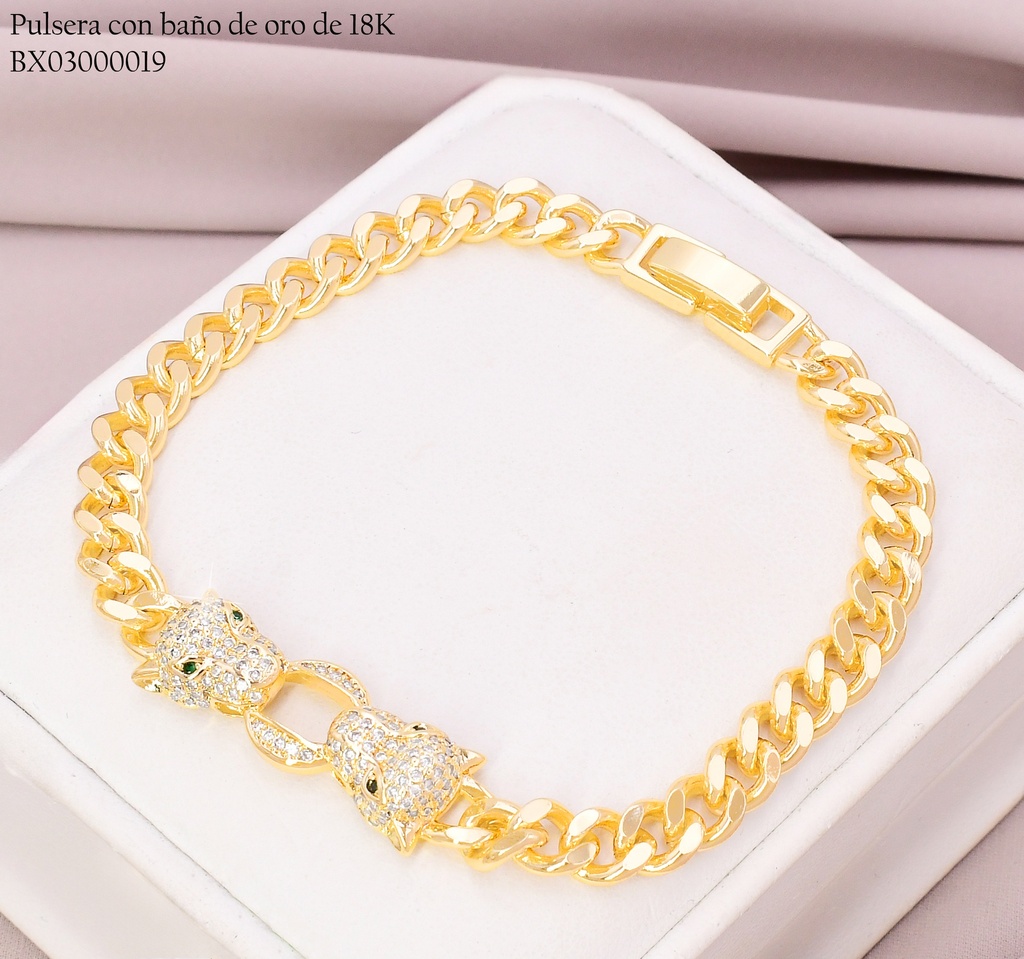 PULSERA BAÑO DE ORO 18K. XUPING MARTILLADA CENTRO 2 🐯ZIRC,Z226