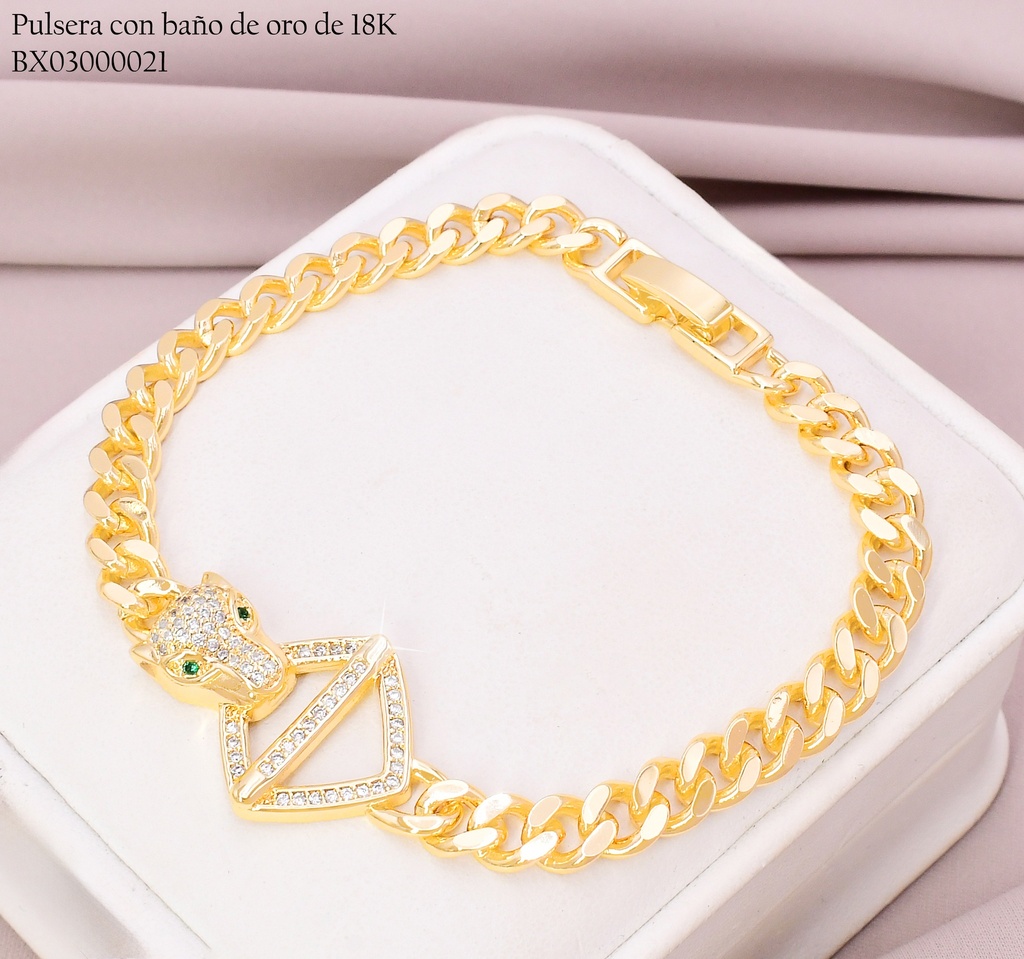 PULSERA BAÑO DE ORO 18K. XUPING MARTILLADA 🐯ROMBO ZIRC Z205