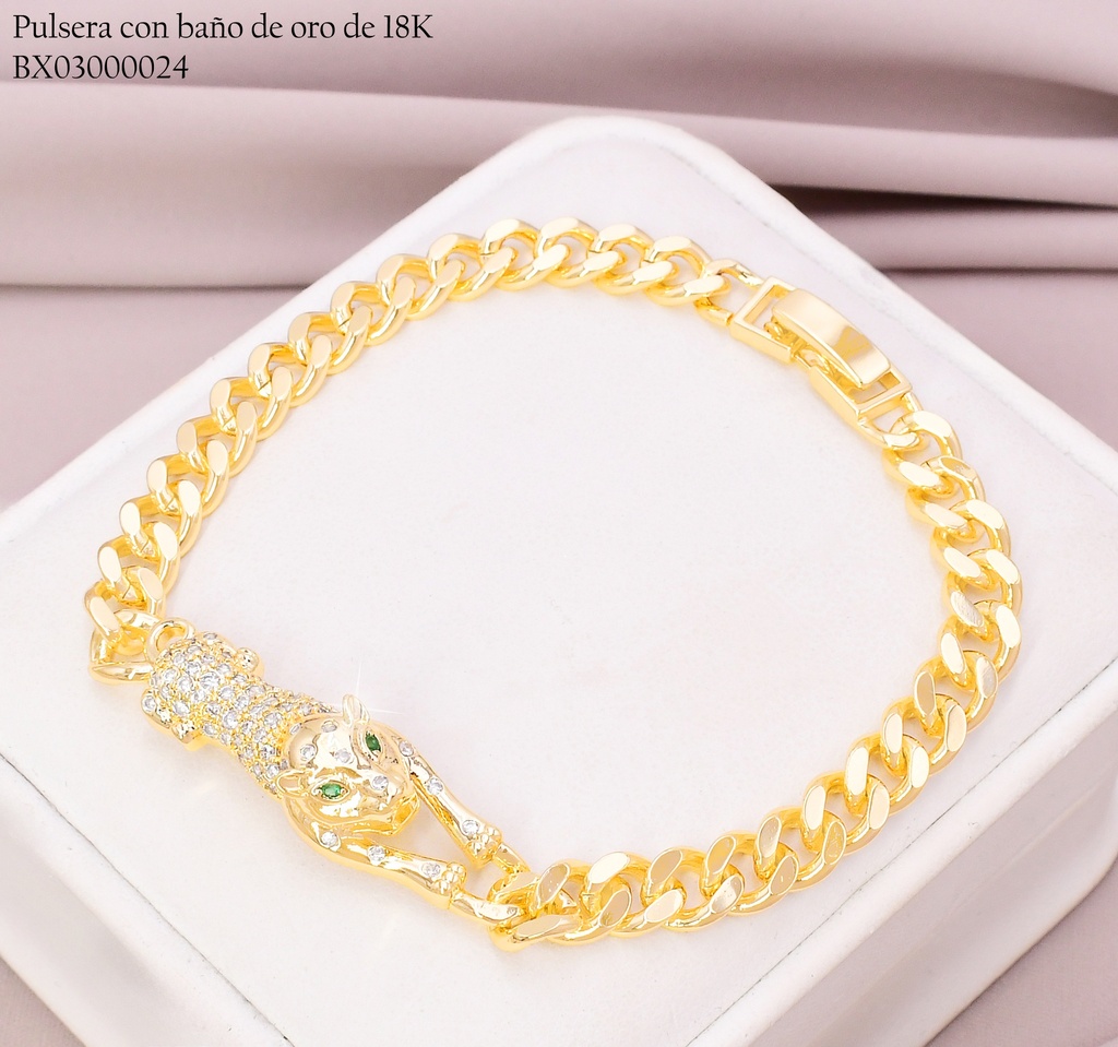 PULSERA BAÑO DE ORO 18K. XUPING MARTILLADA PUMA ZIRC.Z319