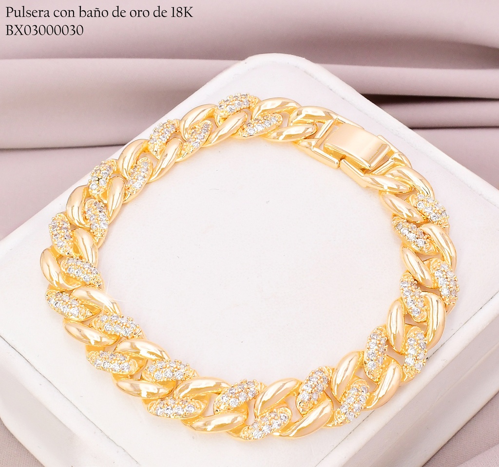 PULSERA BAÑO DE ORO 18K. XUPING ESLAB DIAGONAL ZIRC.N6025