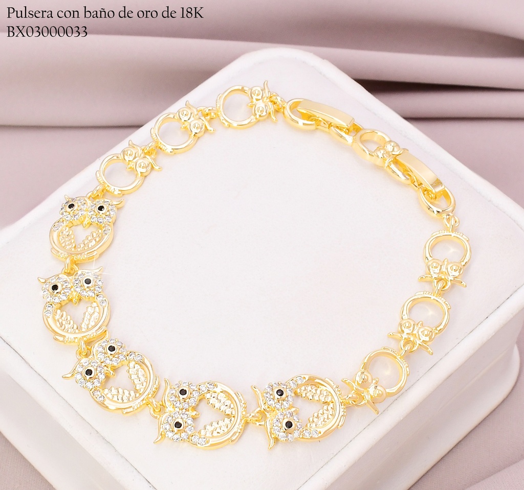 PULSERA BAÑO DE ORO 18K. XUPING ESLABONES BUHOS Z292