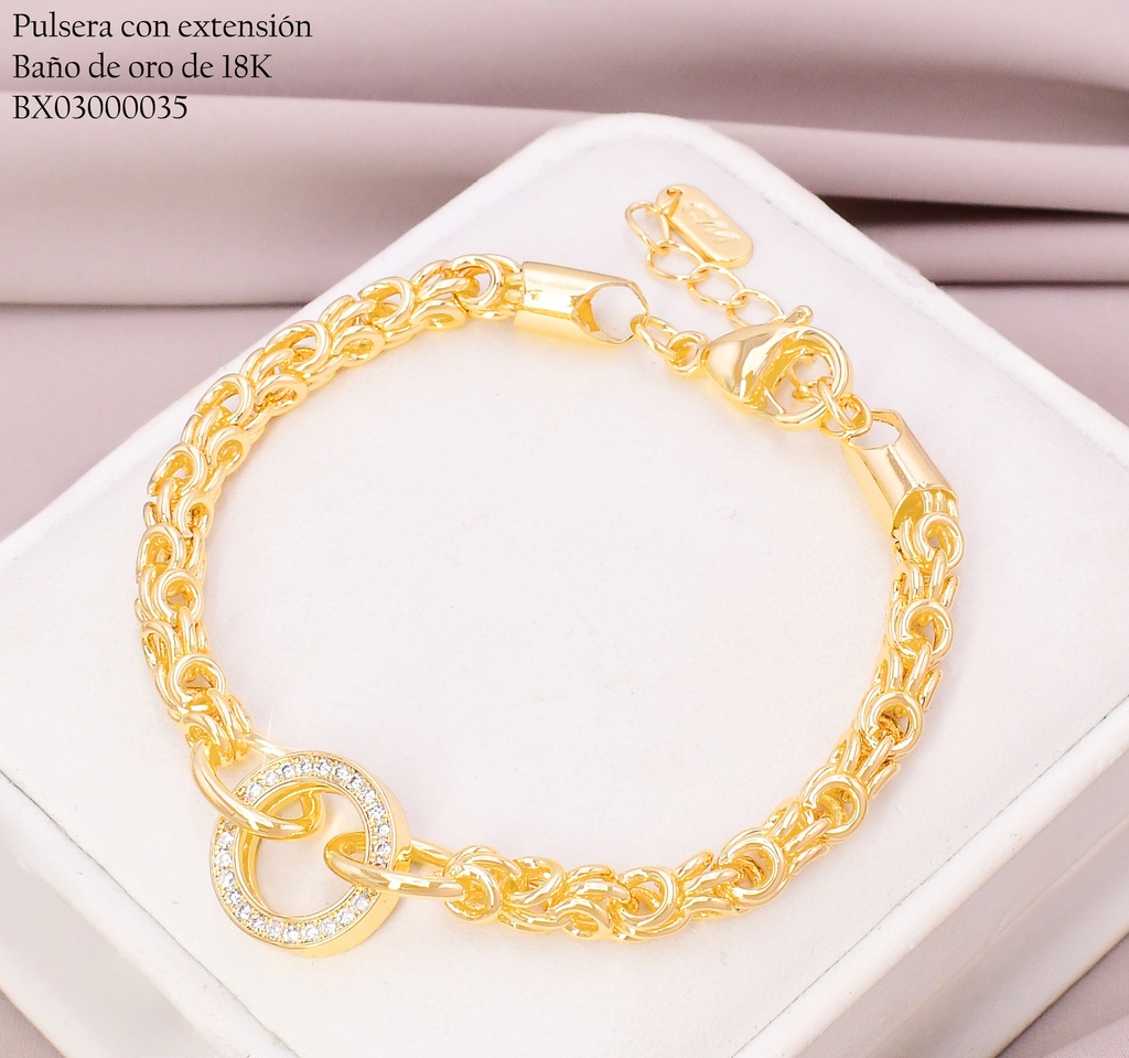 PULSERA BAÑO DE ORO 18K. XUPING ESLAB.TRIPLES CENTRO CIRC.ZIRC.Z580