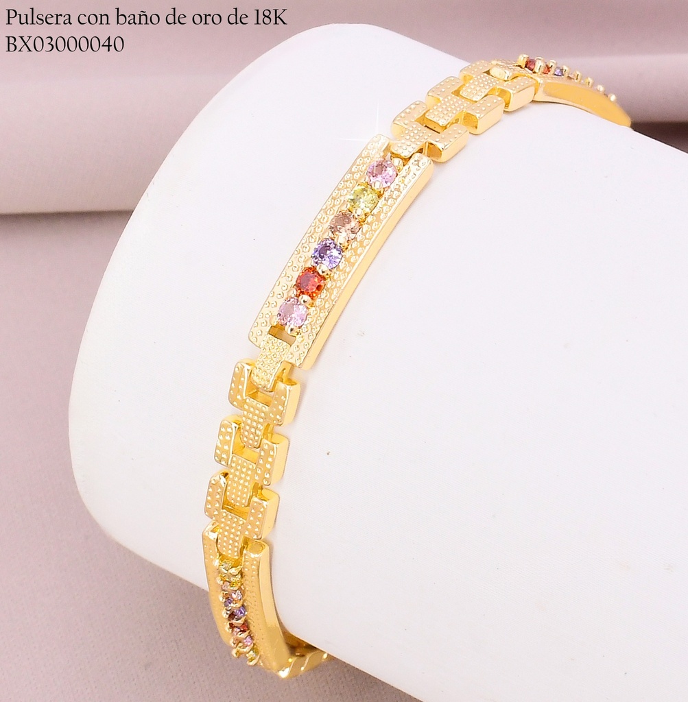 PULSERA BAÑO DE ORO 18K. XUPING RECTANG.6 ZIRC.COL.Z283