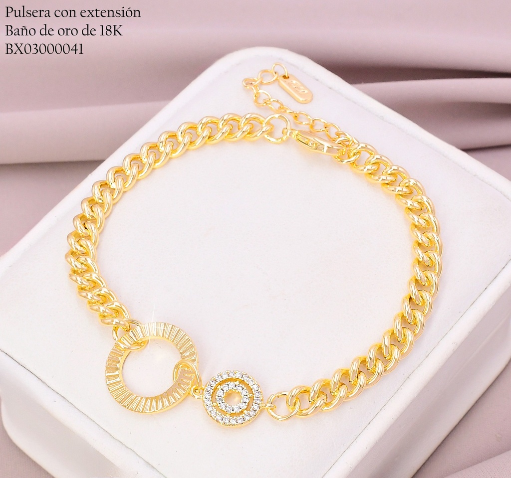 PULSERA BAÑO DE ORO 18K. XUPING CADENA C/DOBLE CIRC.Z584