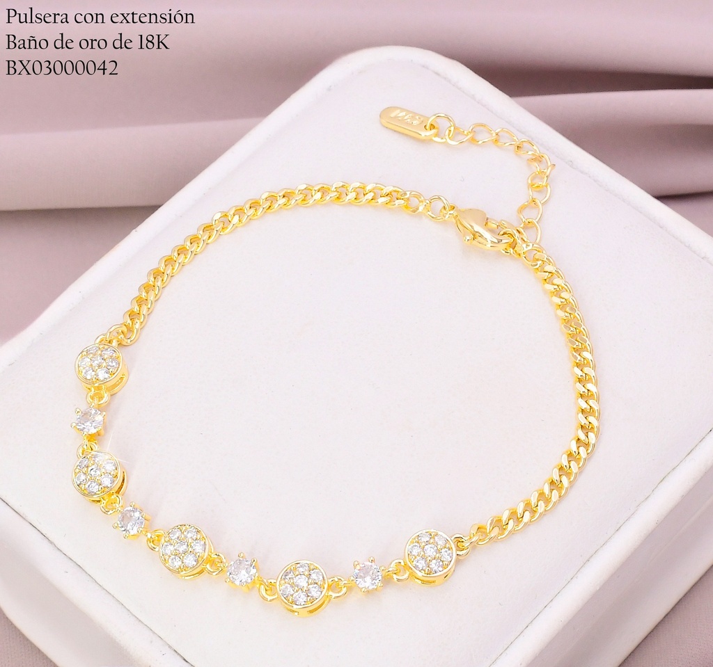 PULSERA BAÑO DE ORO 18K. XUPING CADENA C/5 RD.ZIRC.Z612