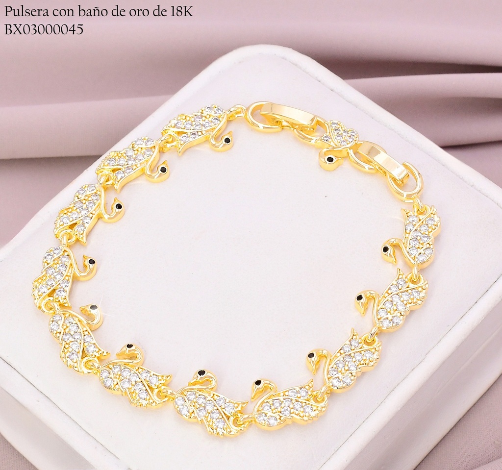 PULSERA BAÑO DE ORO 18K. XUPING ESLAB.PATITOS ZIRC.Z294