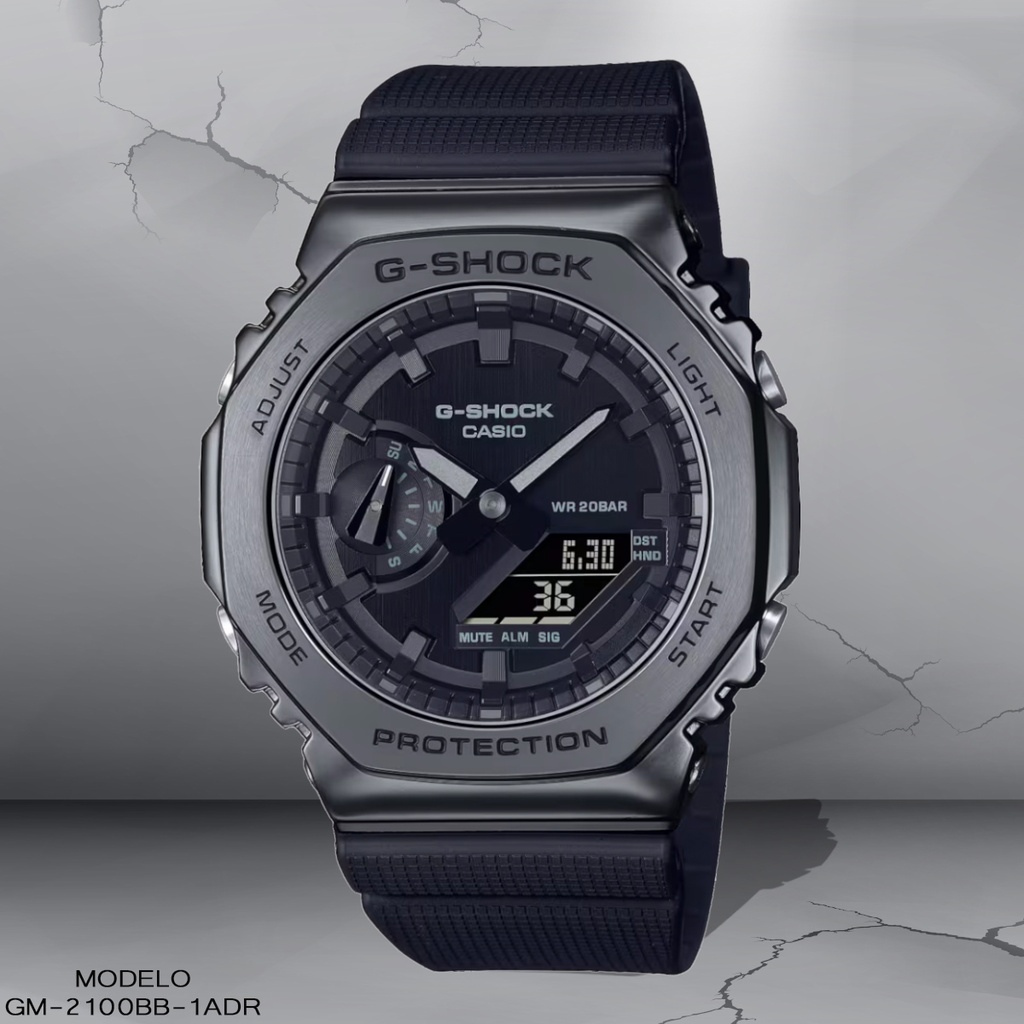 RELOJ CASIO G-SHOCK ANALOGO GM-2100BB-1ADR CUERO NEGRO