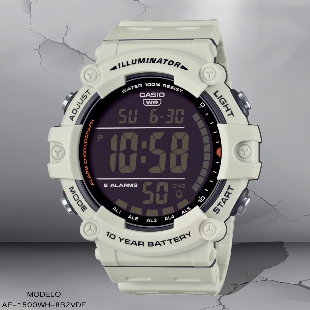 RELOJ CASIO DIGITAL AE-1500WH-8B2VDF RESINA BLANCA