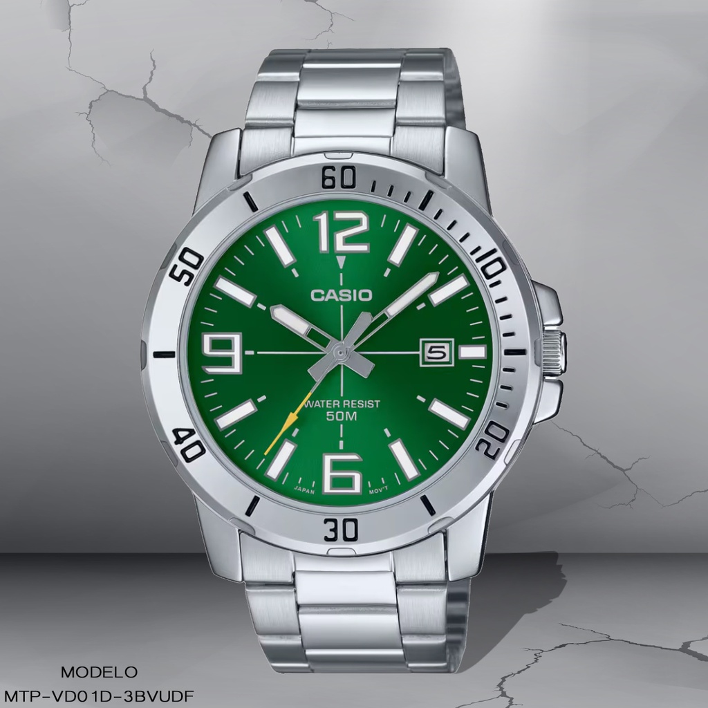 RELOJ CASIO ANALOGO MTP-VD01D-3BVUDF METAL PLAT.