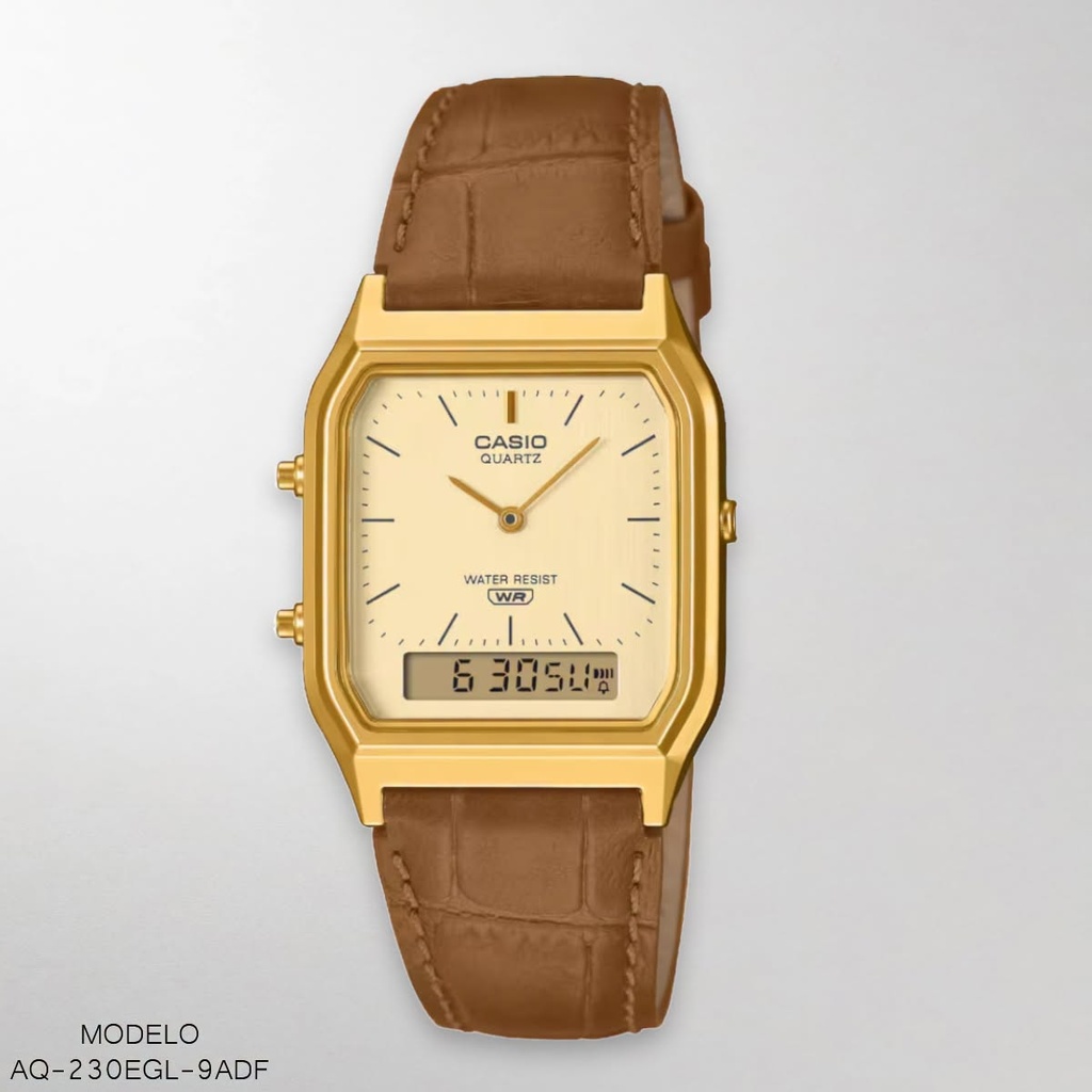 RELOJ CASIO ANA-DIG AQ-230EGL-9ADF CUERO CAFE
