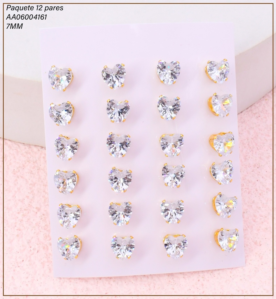 PAQ. 12 ARETES ZIRC. CORAZON CRISTAL 7MM EA1376-216 012026 (TCC)