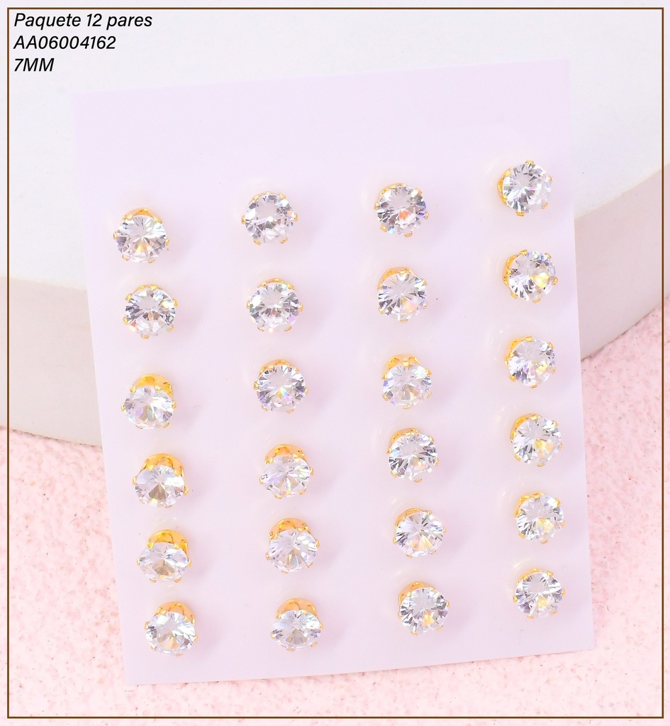 PAQ. 12 ARETES ZIRC. RD. CRISTAL 7MM EA1377-216 012026 (TCC)