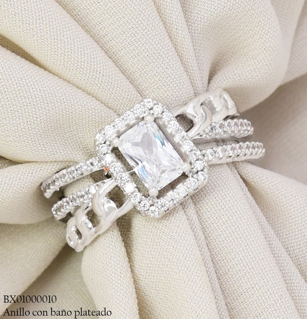 ANILLO BAÑO PLATEADO  RECT. ZIRC/CAD. RE365-428 012026 XUPING