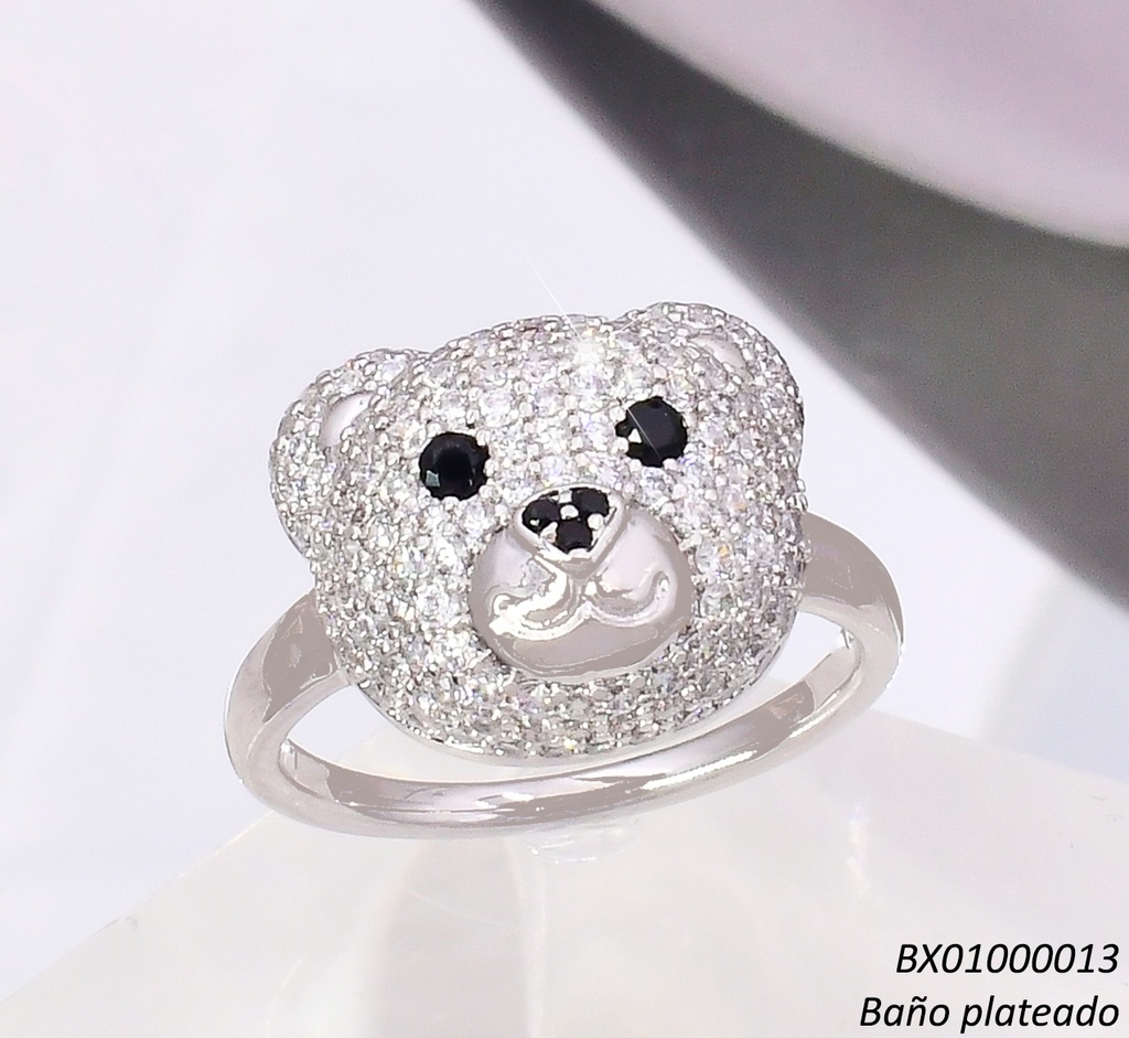 ANILLO BAÑO PLATEADO. OSO ZIRC. RE369-428 012026 XUPING