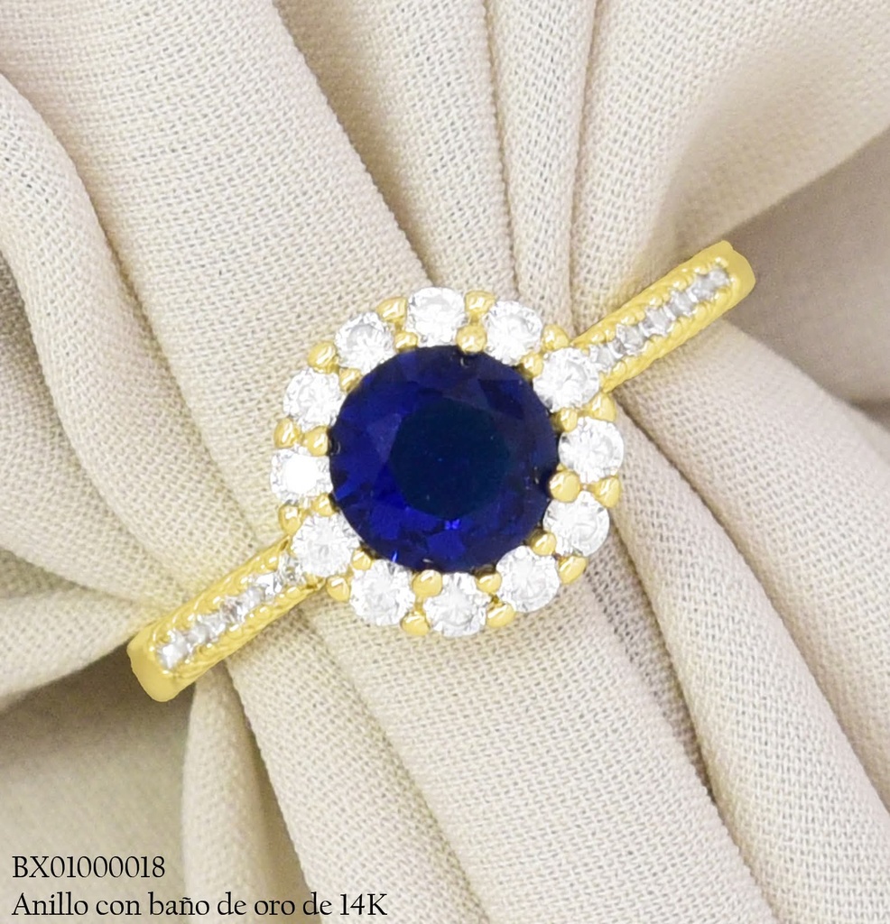 ANILLO BAÑO DE ORO 14K. XUPING ZIRC RD AZUL RE374-428 012026
