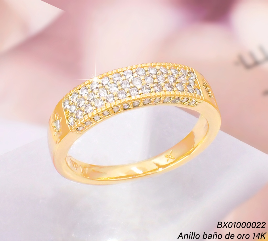 ANILLO BAÑO DE ORO 14K. XUPING LINEAS  ZIRC. RE379-428 012026