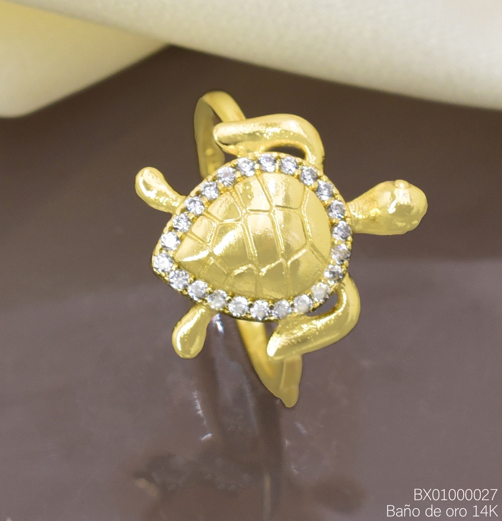 ANILLO BAÑO DE ORO 14K. XUPING TORTUGA ZIRC. RE384-428 012026