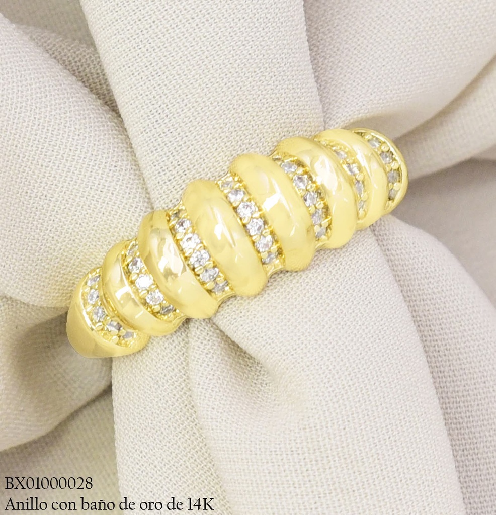 ANILLO BAÑO DE ORO 14K. XUPING LINEAS LISAS/ZIRC. RE385-428 012026