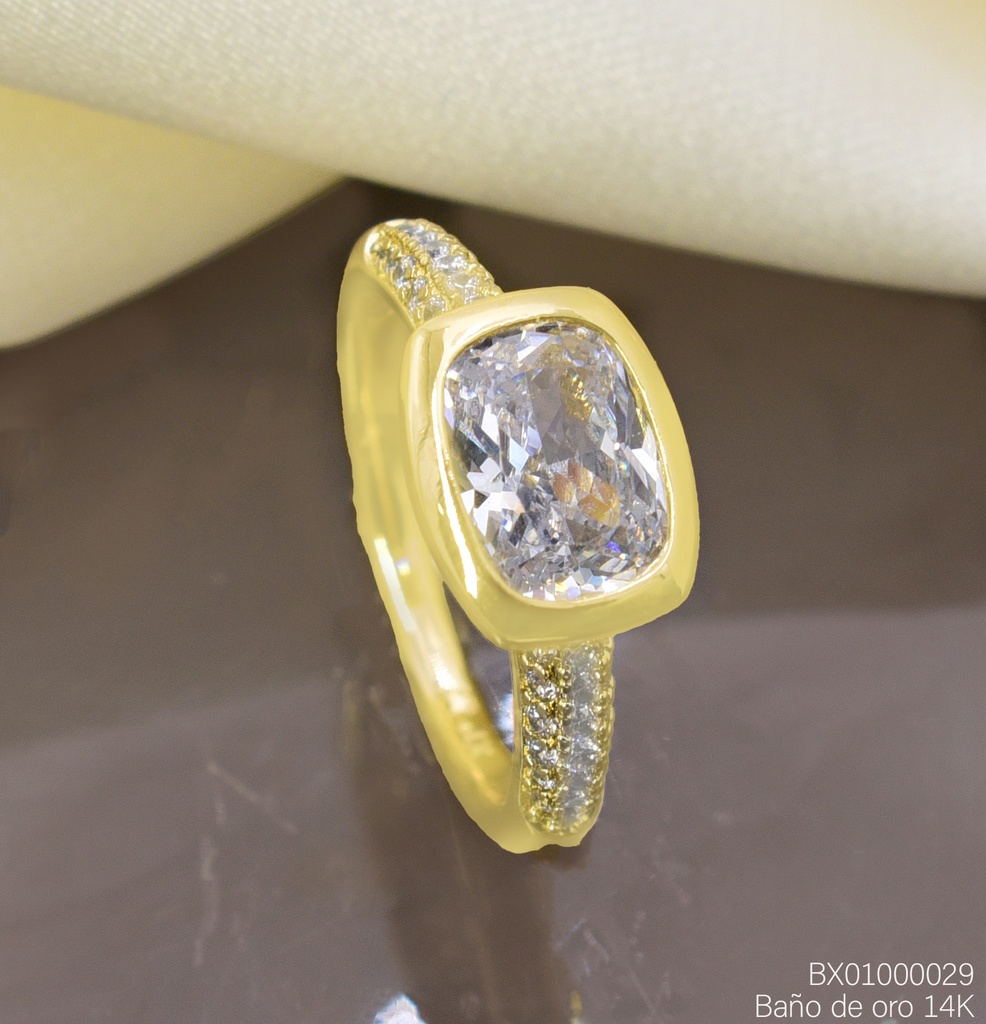 ANILLO BAÑO DE ORO 14K. XUPING RECT. ZIRC. RE386-428 012026