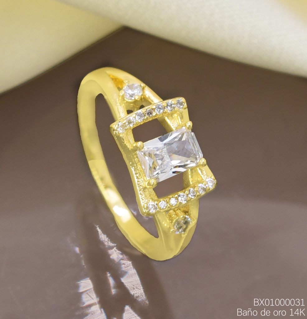 ANILLO BAÑO DE ORO 14K. XUPING ZIRC. RECT CENTRO RE389-428 012026
