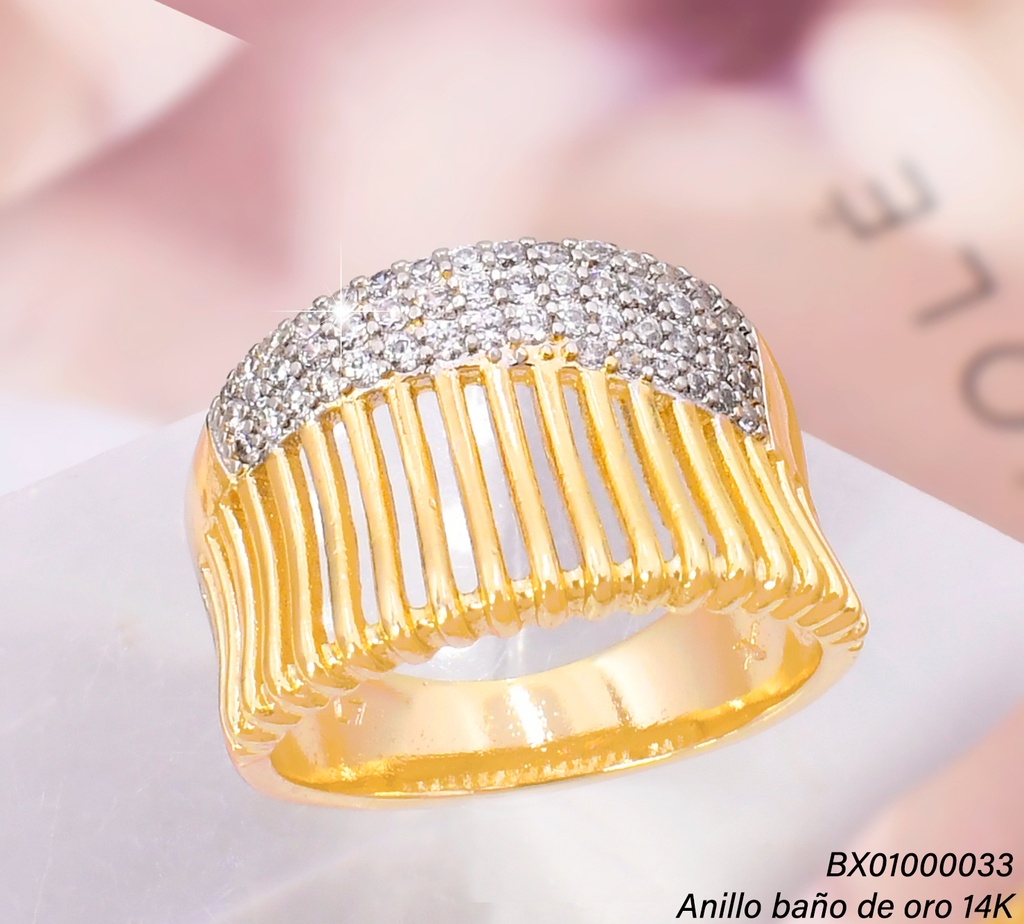 ANILLO BAÑO DE ORO 14K. XUPING LINEAS LISAS/ ZIRC. RD  RE391-428 012026