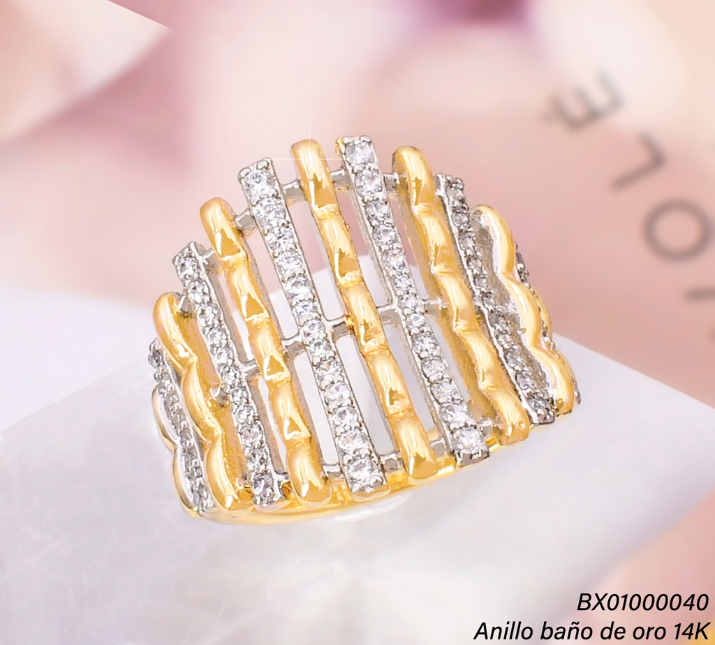 ANILLO BAÑO DE ORO 14K. XUPING LINEAS  VERT. RE399-428 012026