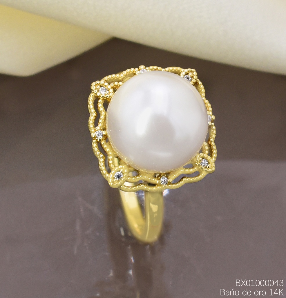 ANILLO BAÑO DE ORO 14K. XUPING PERLA/ZIRC. RE402-428 012026