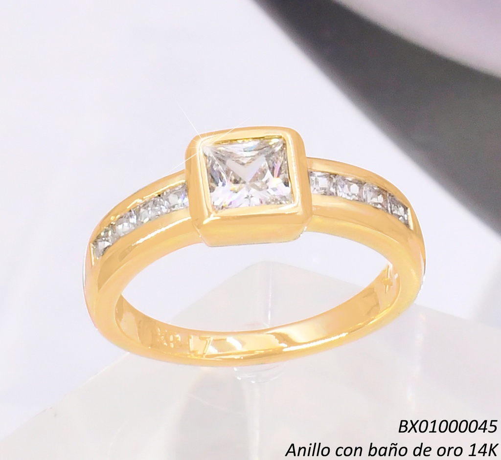 ANILLO BAÑO DE ORO 14K. XUPING ZIRC. CUADRO RE406-428 012026