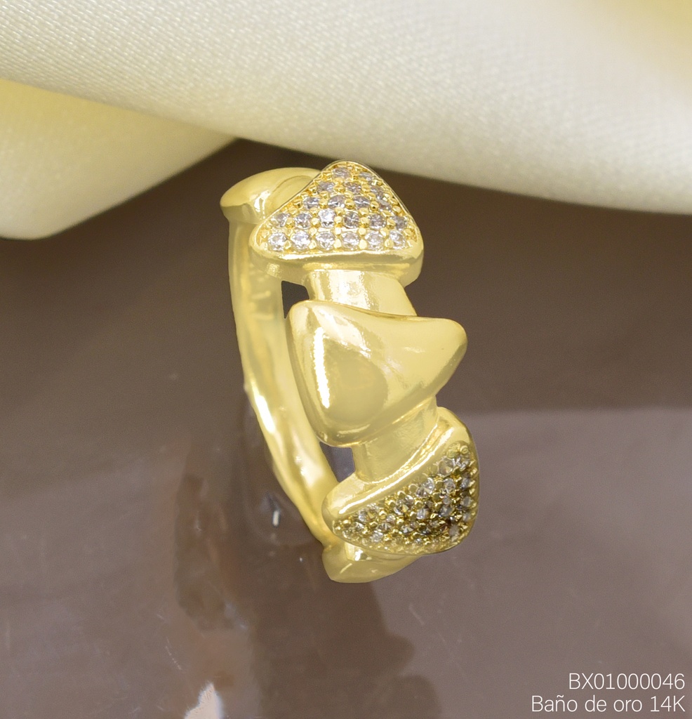 ANILLO BAÑO DE ORO 14K. XUPING TRIANGULOS LISOS/ZIRC. RE408-428 012026