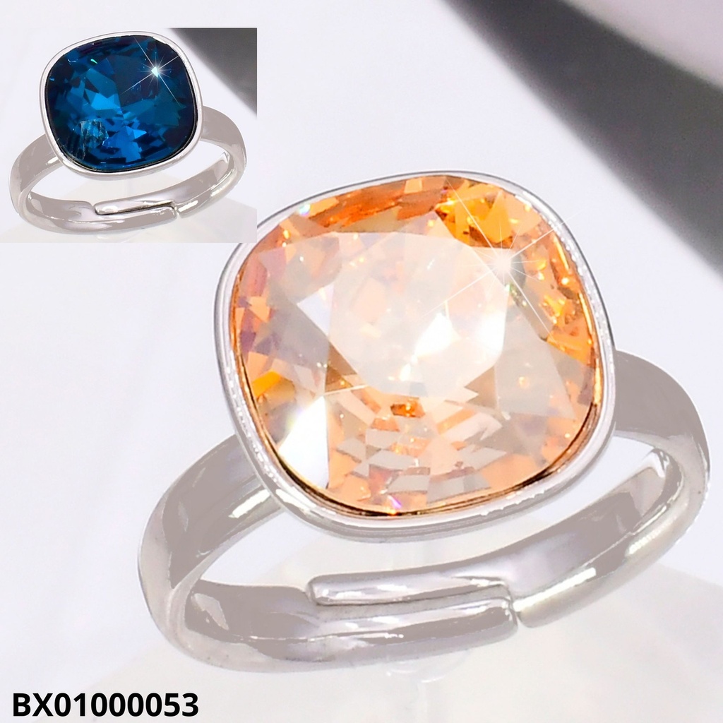 ANILLO BAÑO PLATEADO. CUADRO ZIRC. AMBAR/AZUL  RE415-428 012026 XUPING